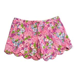 Lilly Pulitzer Buttercup Knit Shorts Moms The Word Scallop Hem Size 10 Pink